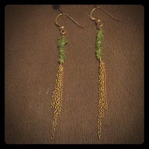 14k Gold Peridot French Hook Chain Tassel Earrings